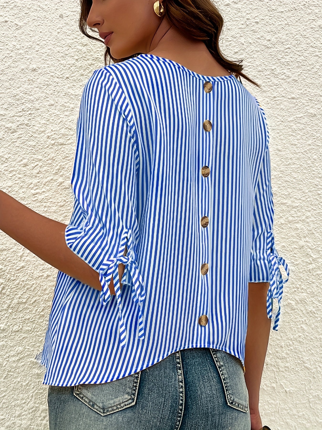 Savannah | Elegant Striped Button Detail Blouse