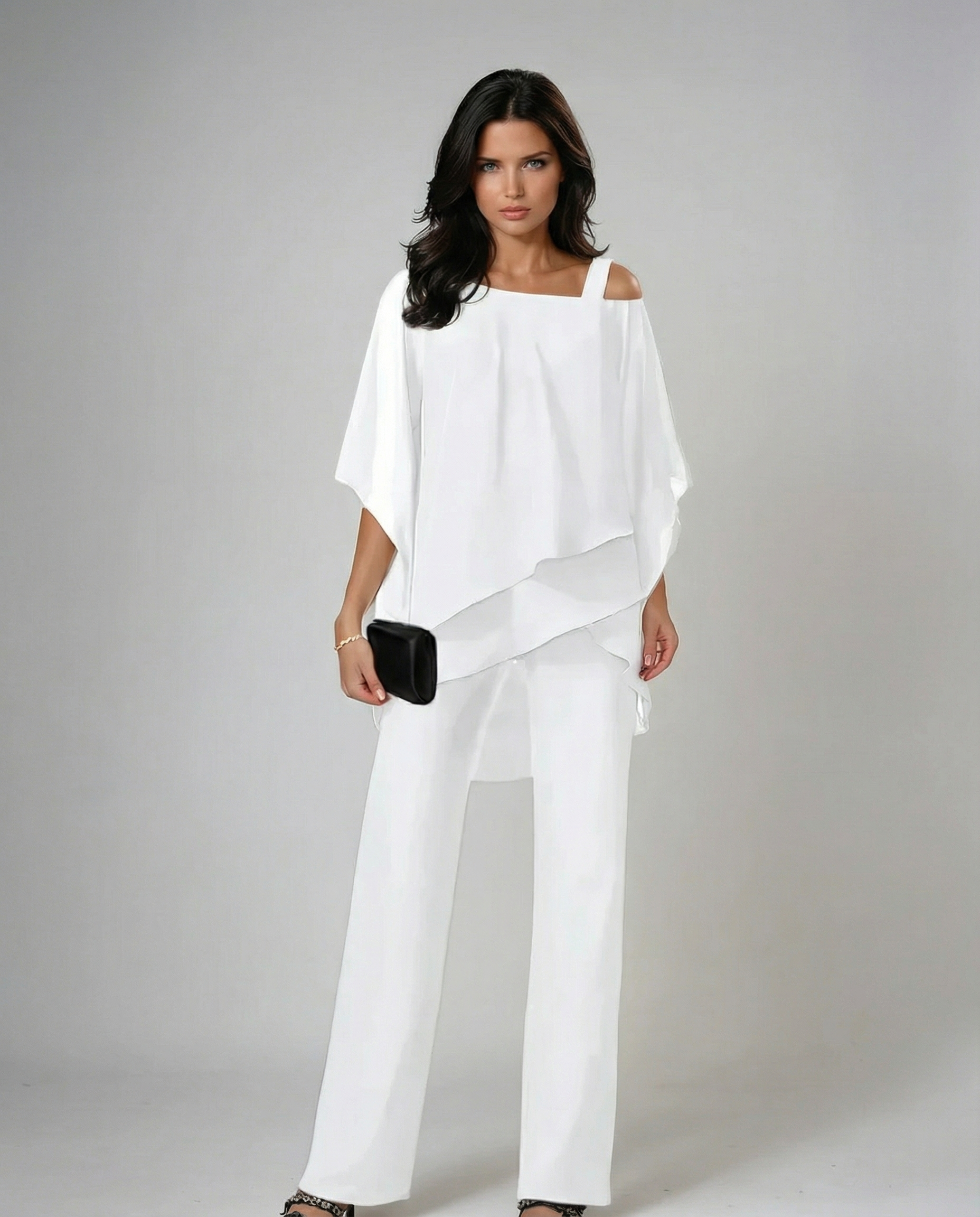 DrapeLux™ | Women's Asymmetric Chiffon Wide-Leg Set