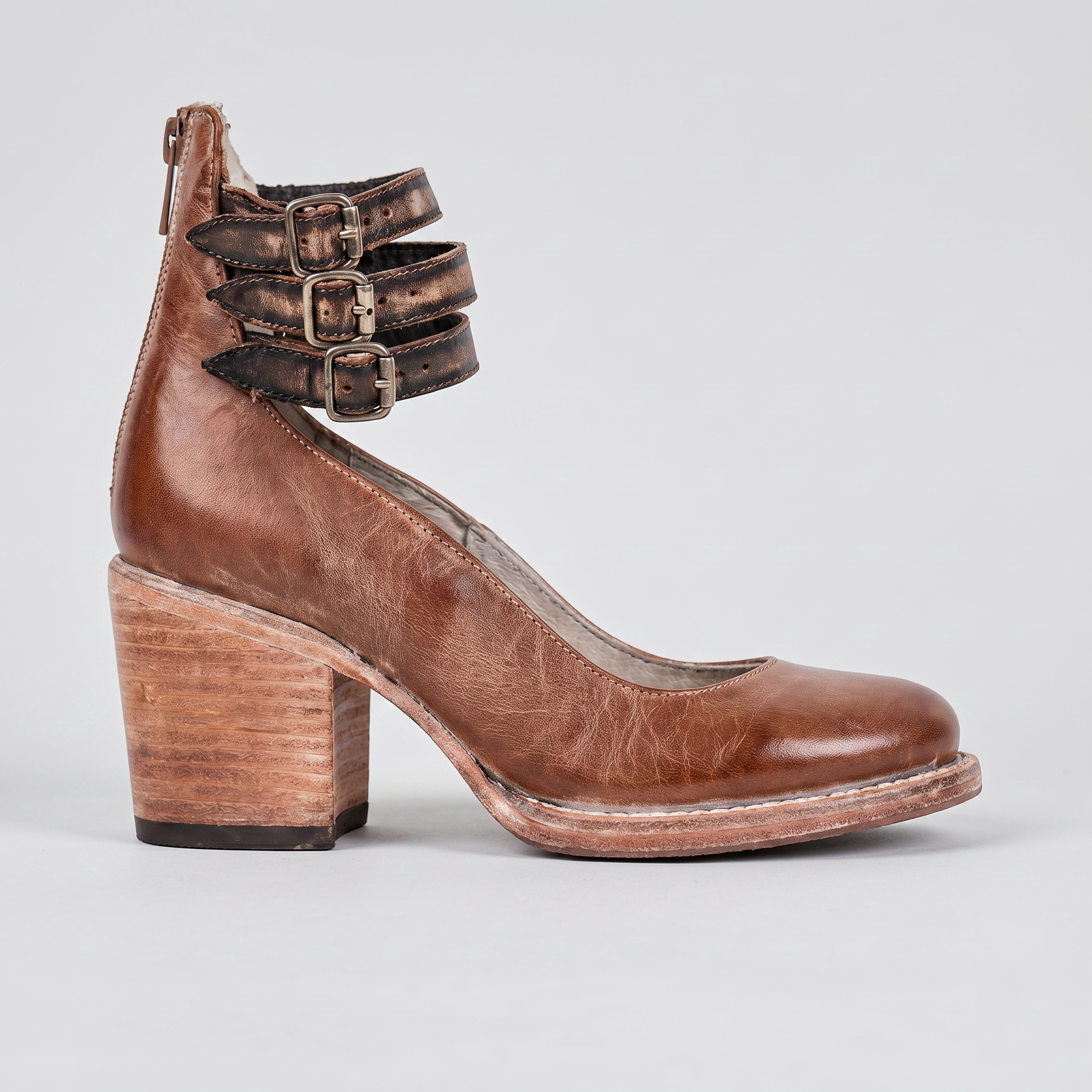 VintaStrap™ | Women's Triple Buckle Block Heel Pumps