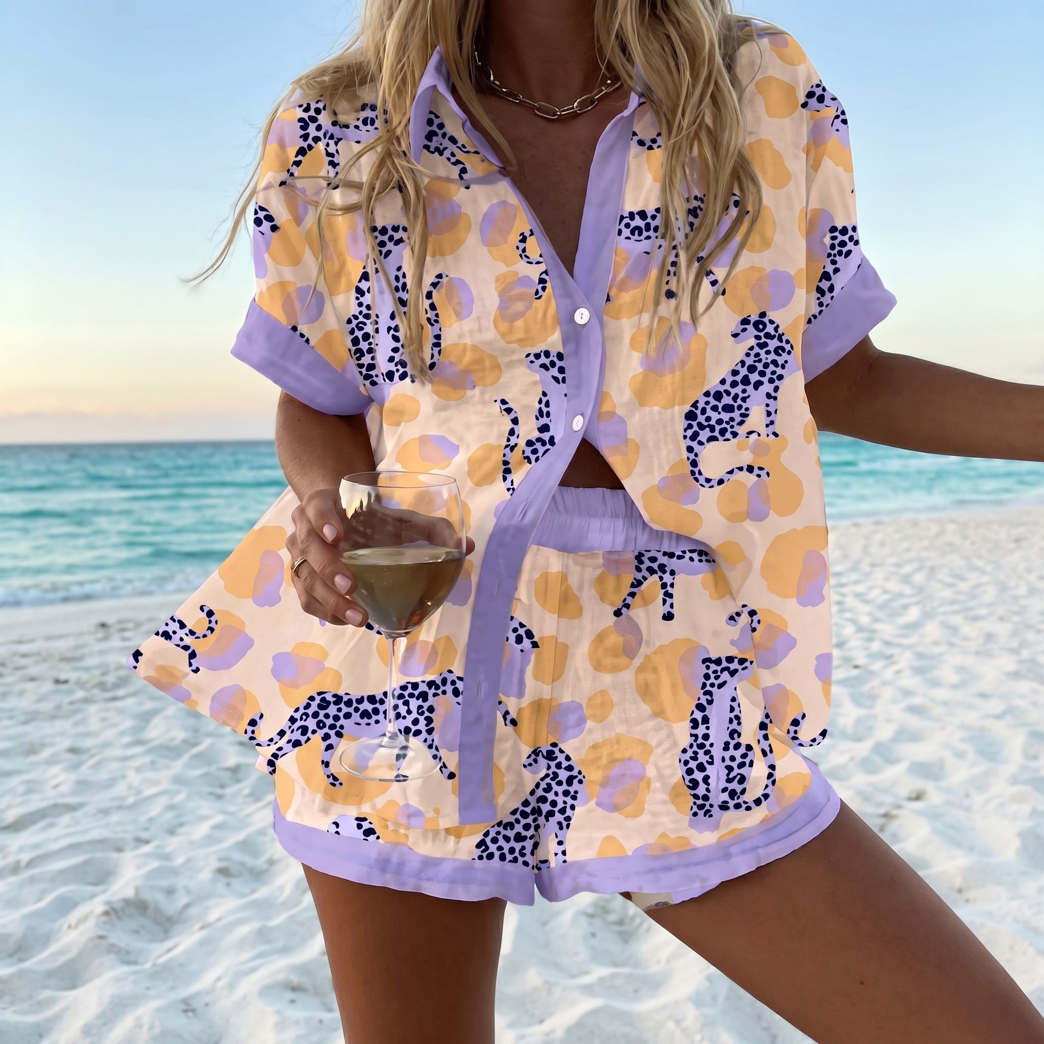 CoastalArt™ | Women's Printed Shirt & Shorts Beach Set