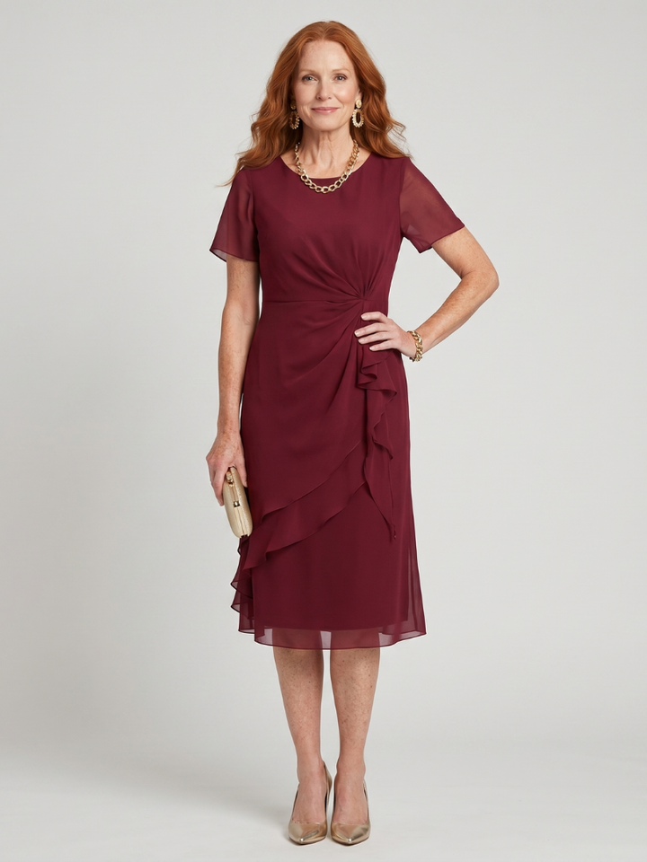 Eira™ | Short Sleeve Layered Hem Midi Dress
