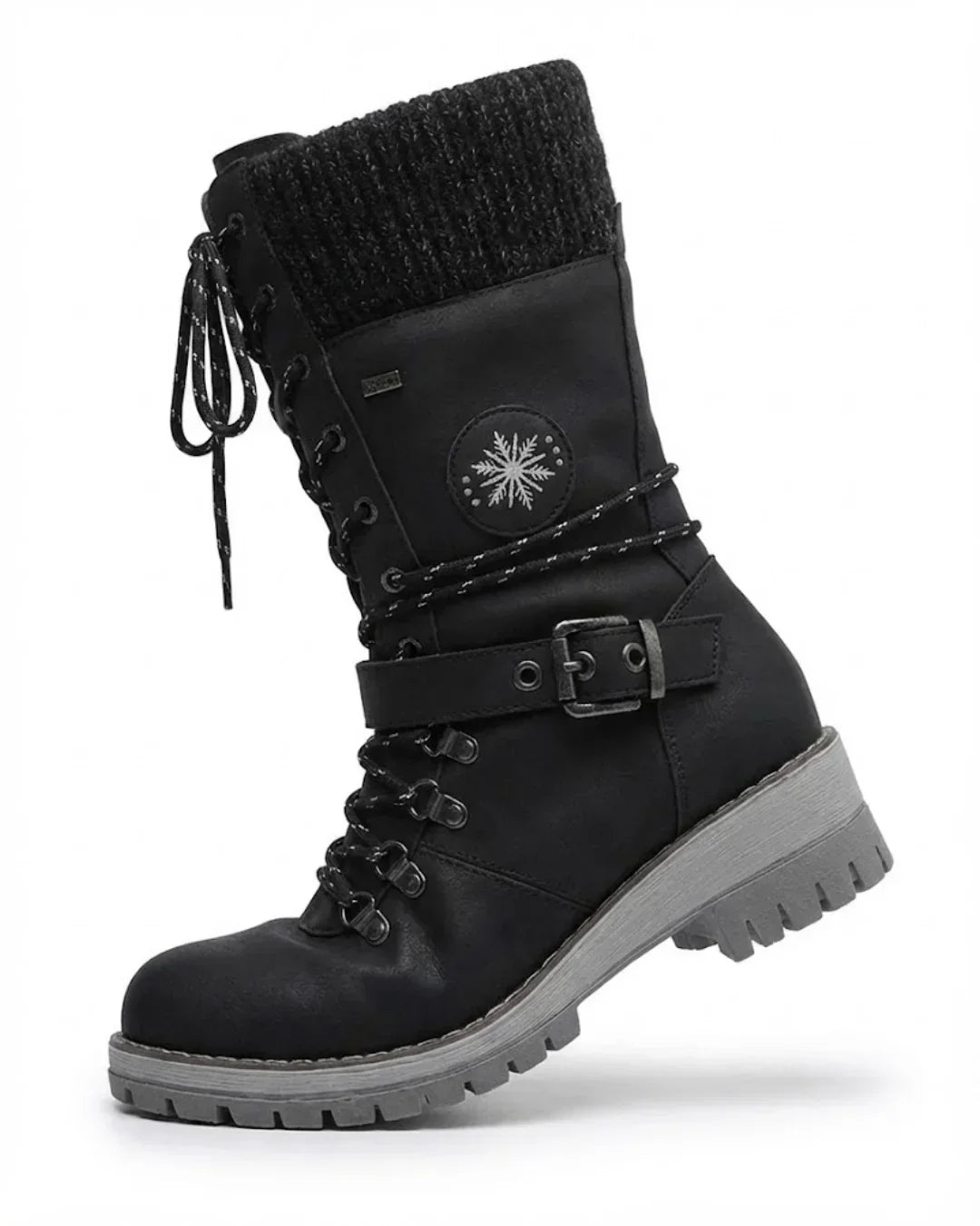 Cordelia™ | Knit-cuff buckle-strapped lace-up hiking boots