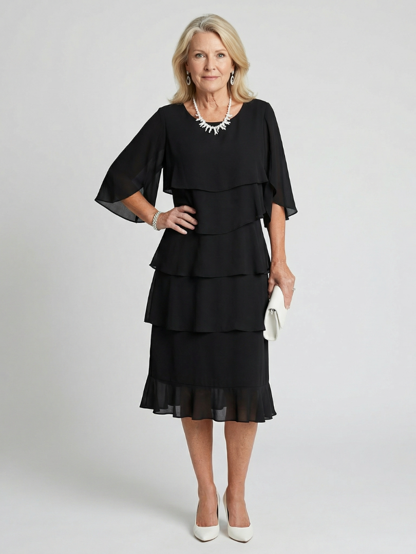 Brielle™ | Layered Elegance Midi Dress