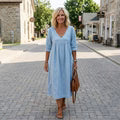 Women’s Lace Trim Denim Dress – Casual Loose Fit Vintage Denim Dress