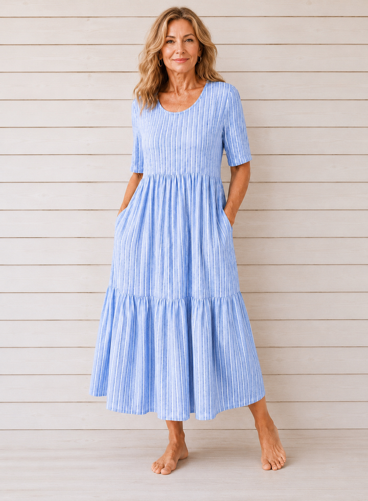 AMANDA™  | ELEGANT STRIPED TUMMY-COVERAGE MIDI DRESS