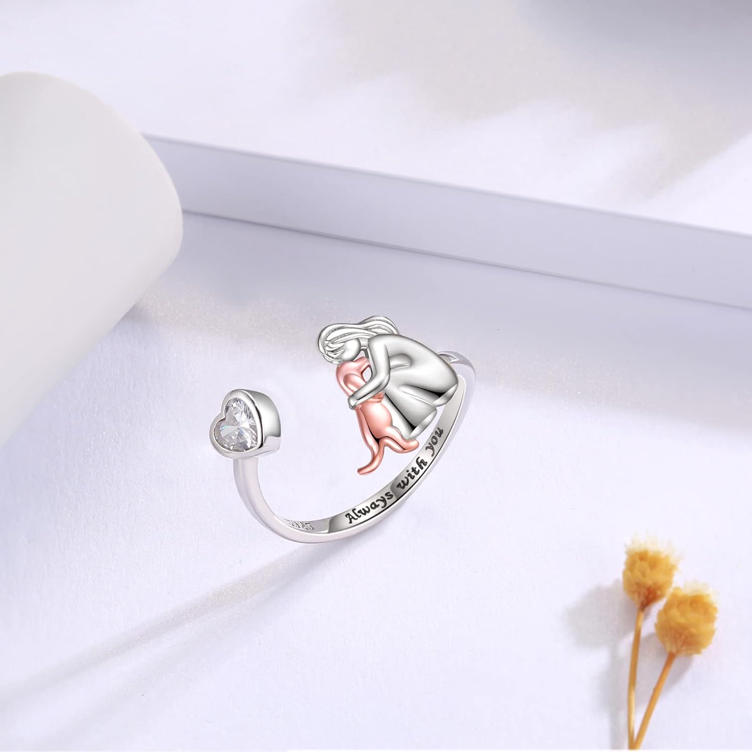 Adjustable Dog Ring  “Always in My Heart” with Zirconia