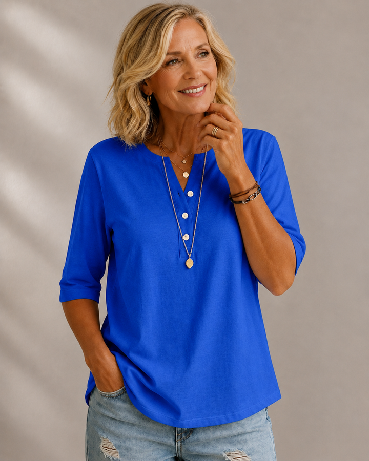 Mila™ | Soft Button-Neck Henley Top