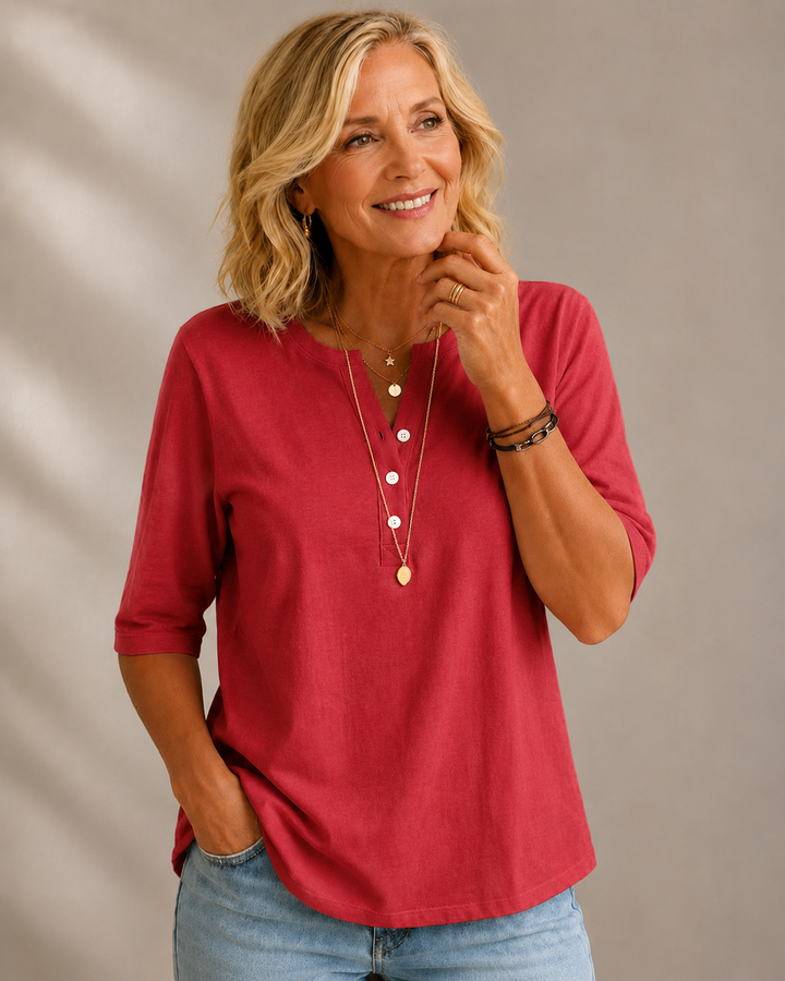 Mila™ | Soft Button-Neck Henley Top