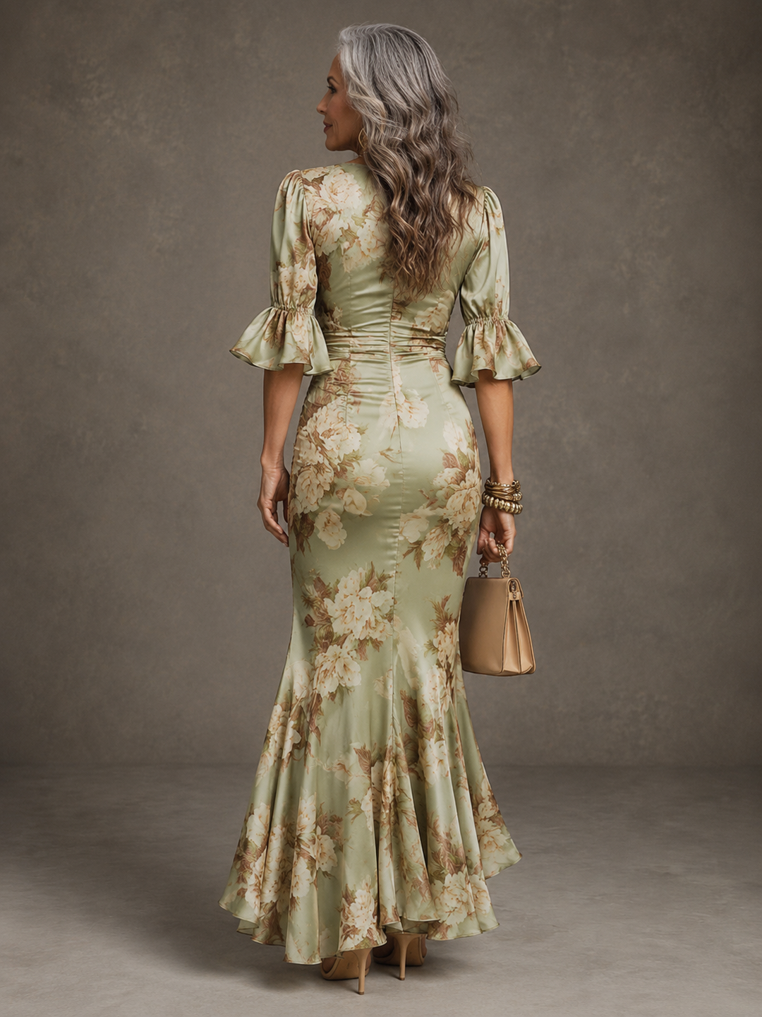 Anastasia | Asymmetrical Long Green Satin Dress