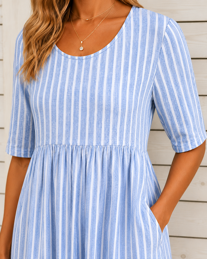 AMANDA™  | ELEGANT STRIPED TUMMY-COVERAGE MIDI DRESS