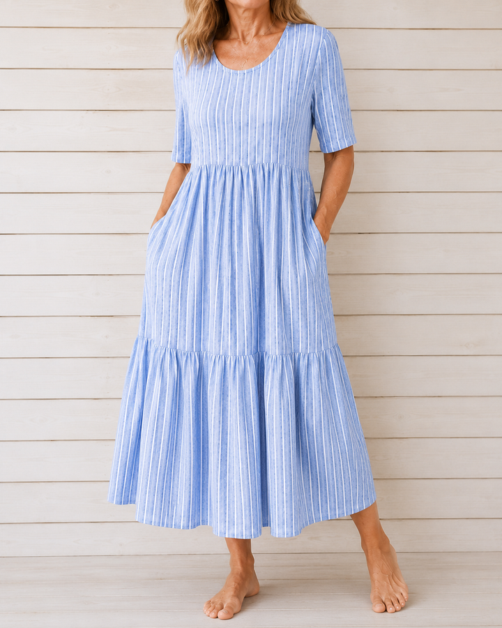 AMANDA™  | ELEGANT STRIPED TUMMY-COVERAGE MIDI DRESS