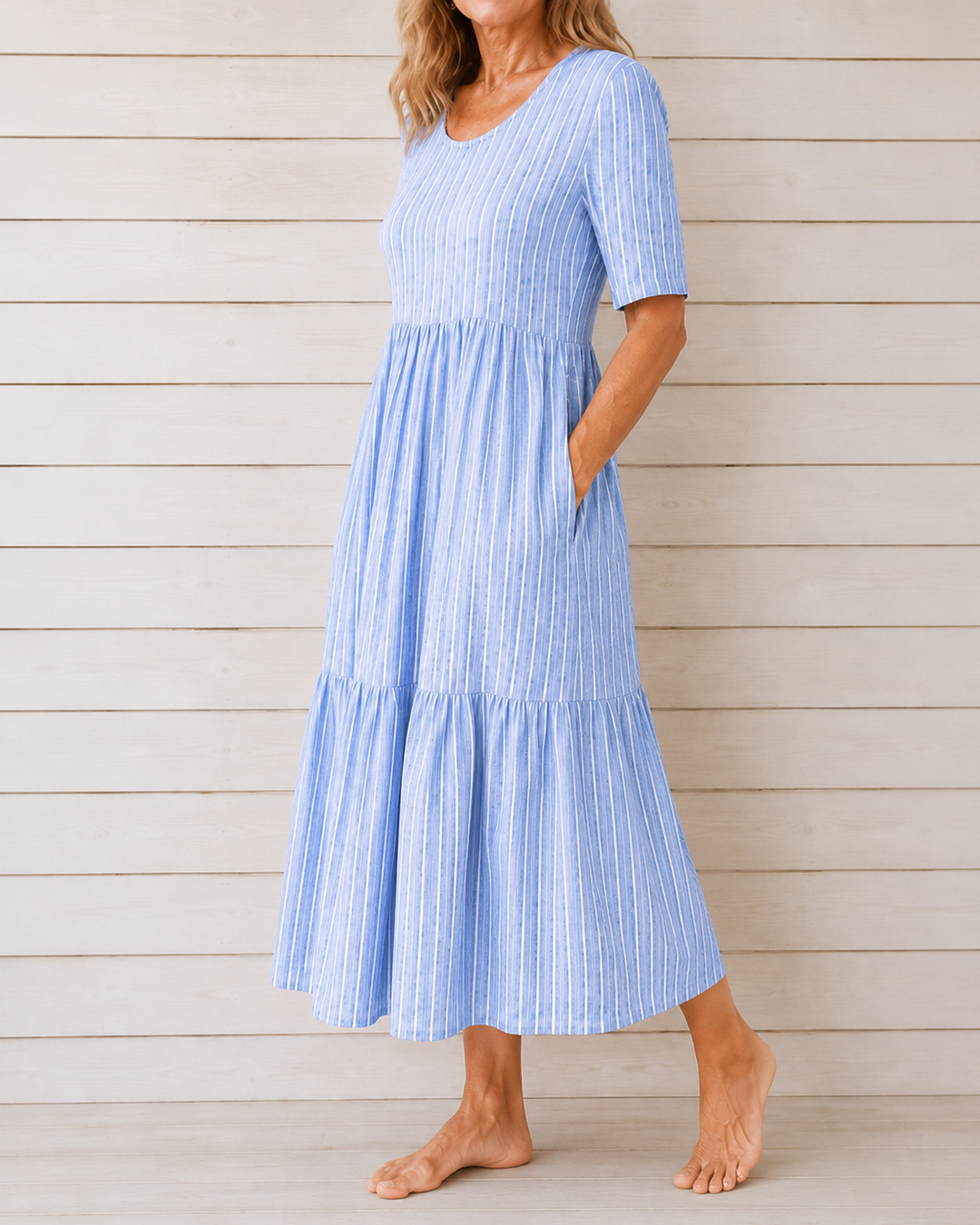 AMANDA™  | ELEGANT STRIPED TUMMY-COVERAGE MIDI DRESS