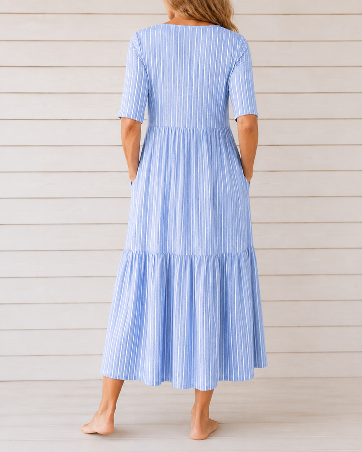 AMANDA™  | ELEGANT STRIPED TUMMY-COVERAGE MIDI DRESS