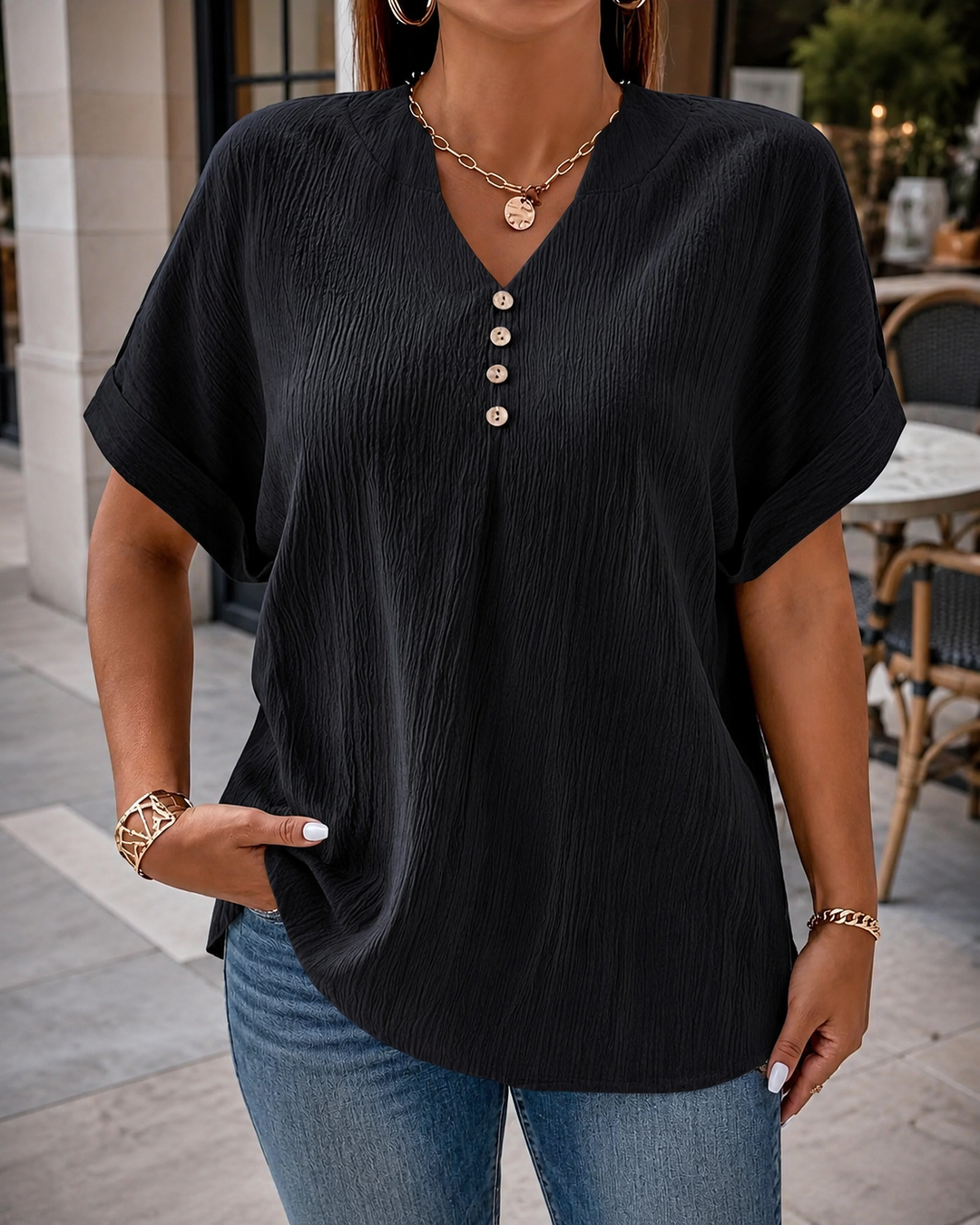 Elara™ | Luxe Pleated V-Neck Blouse