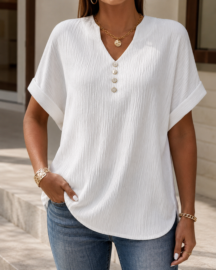 Elara™ | Luxe Pleated V-Neck Blouse