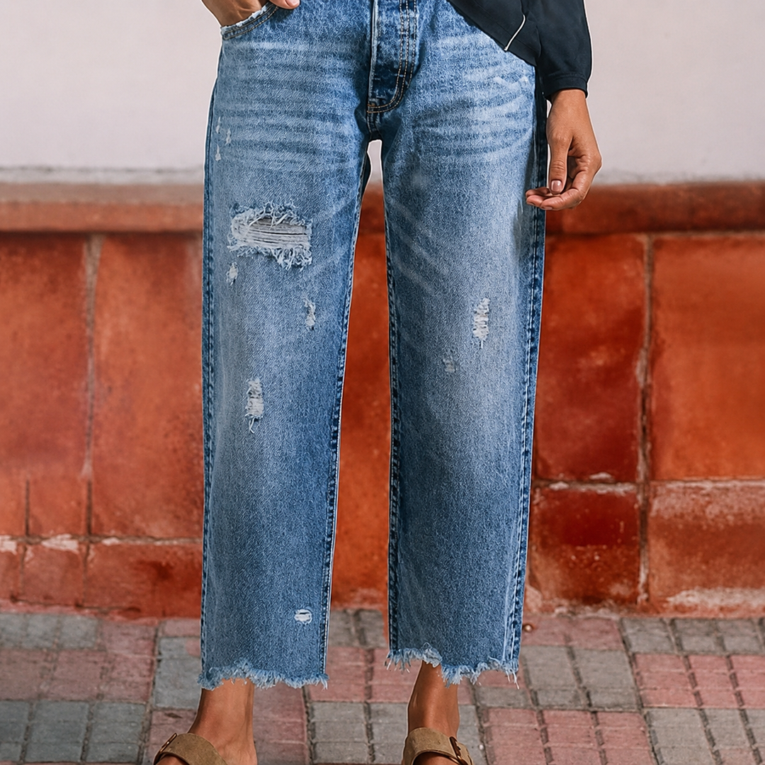 Aberjean™ | Retro Cropped Straight Jeans