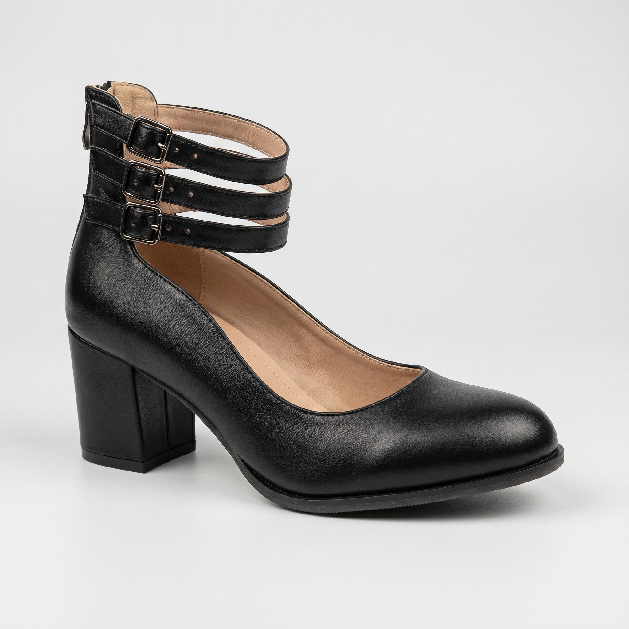 VintaStrap™ | Women's Triple Buckle Block Heel Pumps