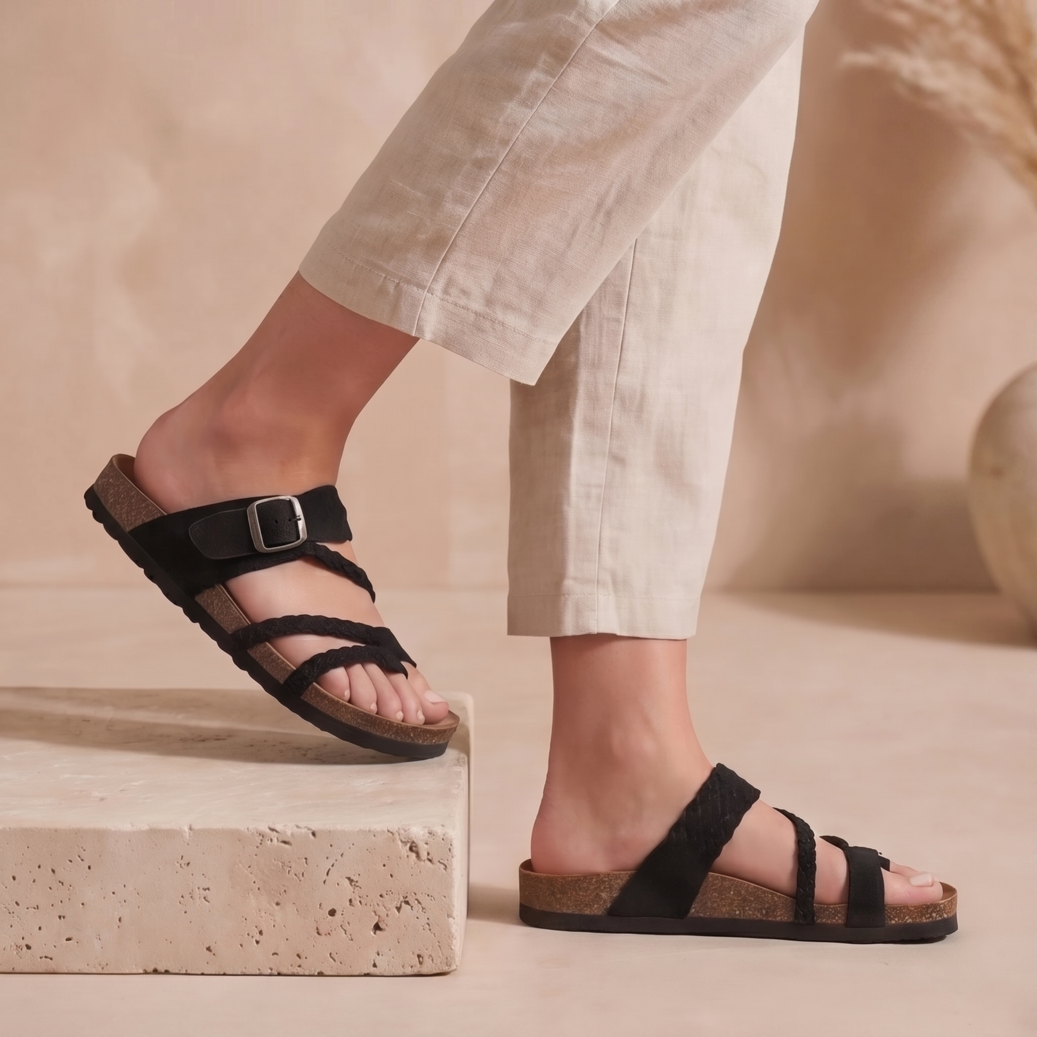 BraidCork™ | Women's Braided Strap Cork Footbed Sandals