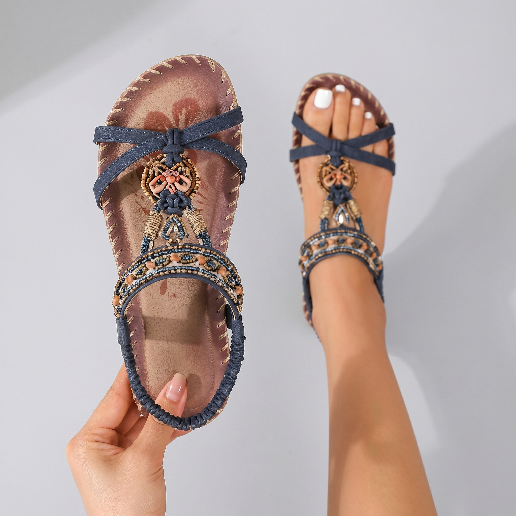 TribeFoot™ | Women's Boho Beaded Orthopedic Flat Sandals