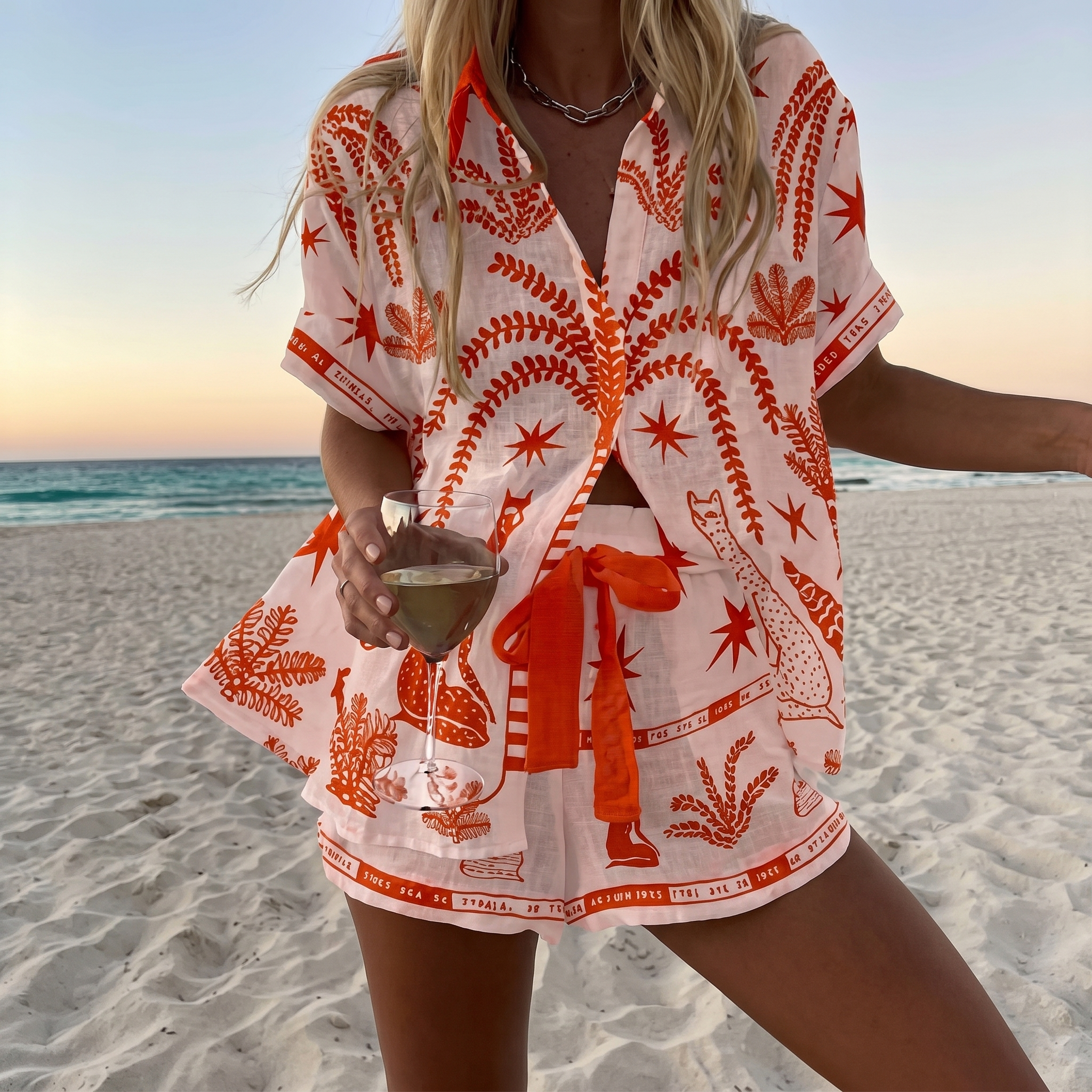 CoastalArt™ | Women's Printed Shirt & Shorts Beach Set