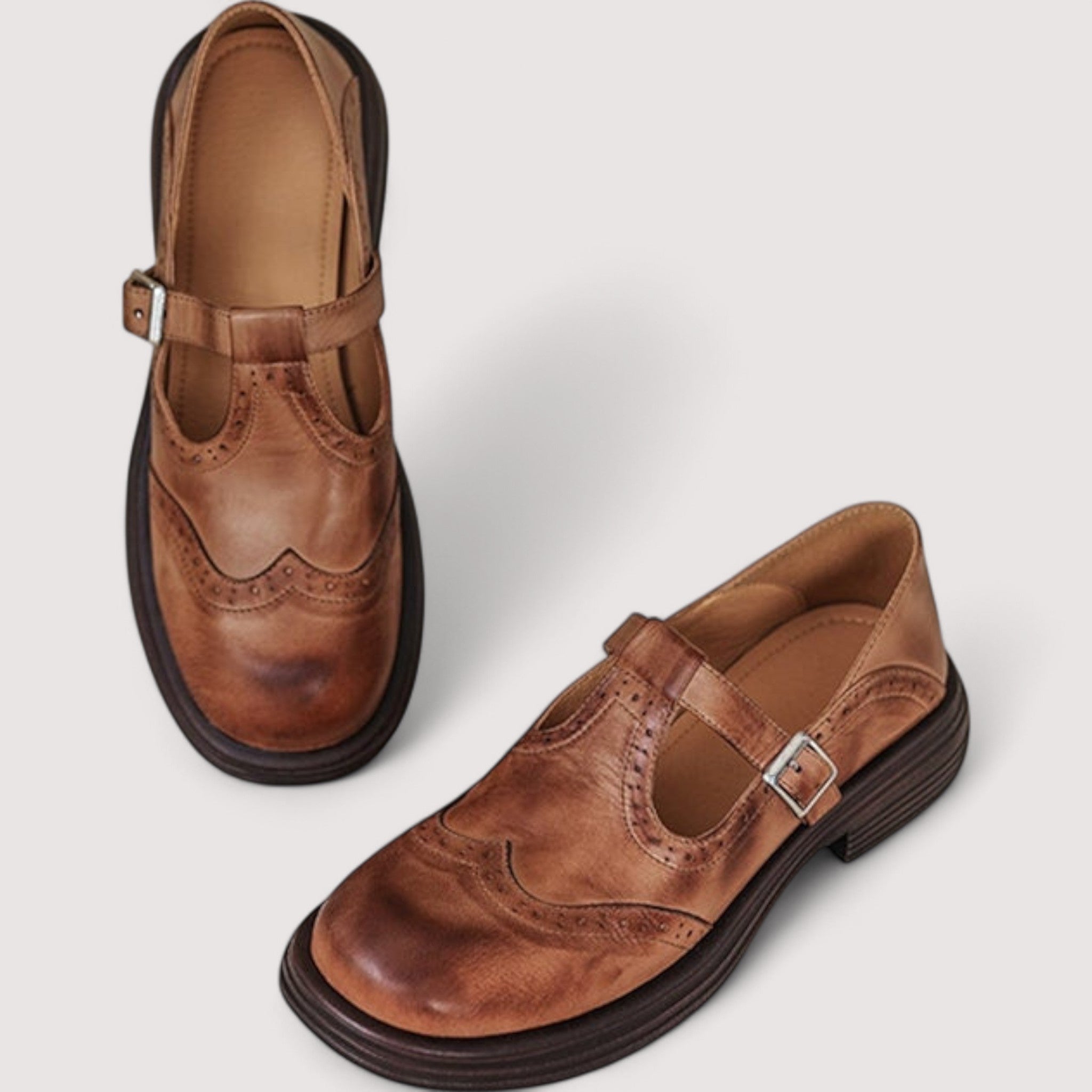 BrogueT™ | Women's Vintage T-Bar Leather Loafers