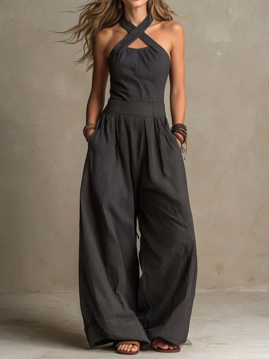 Fiorenzae™ | Elegant Wide-Leg Crossover Jumpsuit