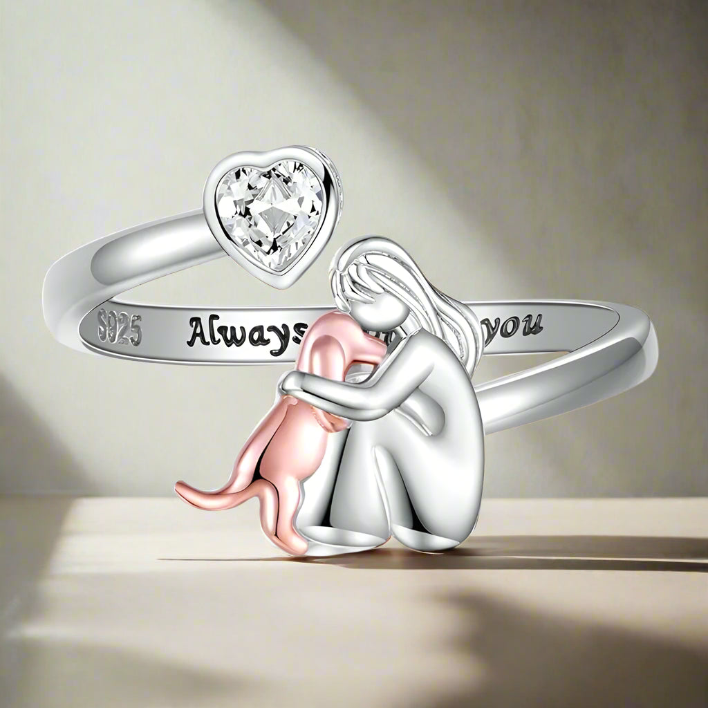 Adjustable Dog Ring  “Always in My Heart” with Zirconia